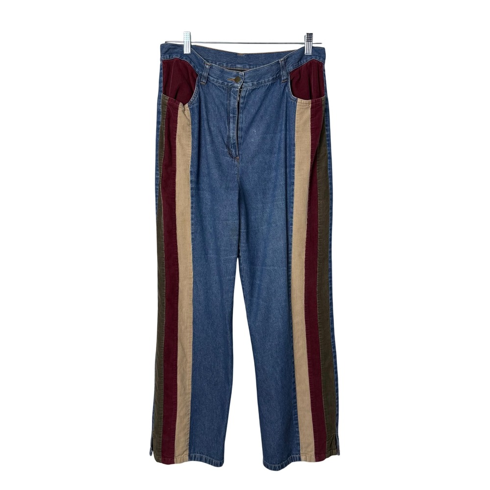 Metrostyle Blue Denim Corduroy Side Stripe Straight Leg Jeans Size 16